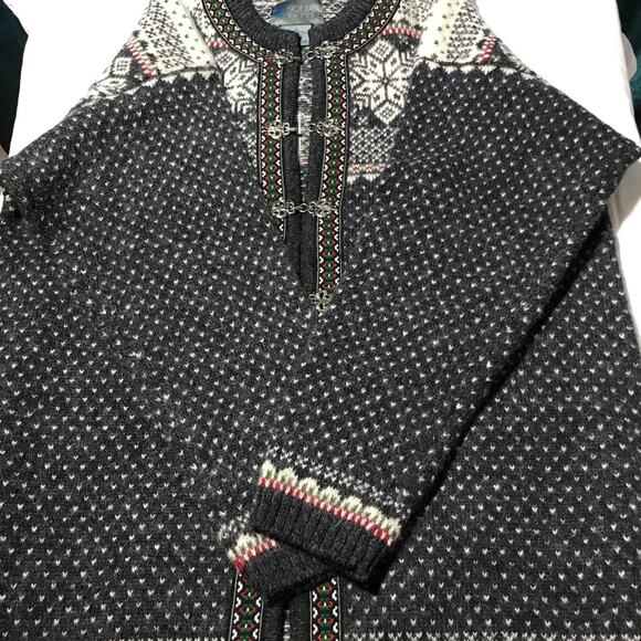 Vintage 80s wool fair isle Nordic snowflake grey womens S cardigan pewter clasps - Picture 10 of 13